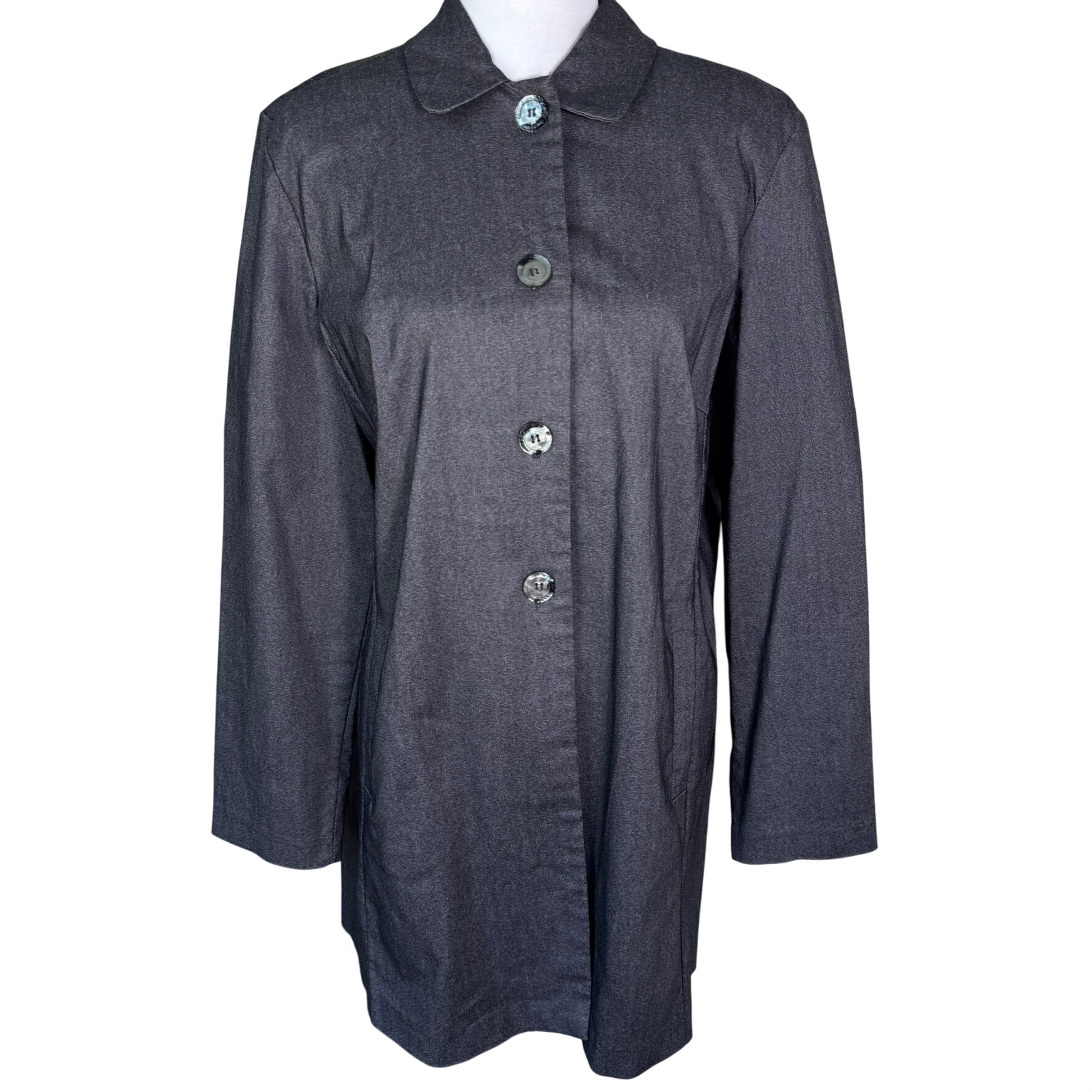 Clio Womens Large Vintage Gray Button Front Jacket Coat Peter Pan Collar Pockets